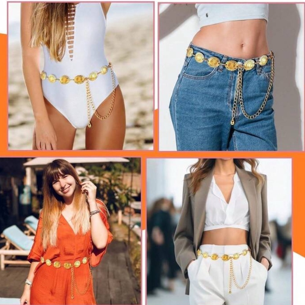 Vintage Style Layered Gold Chain Belt Dress Sweater Belt Womens Accessories - Picture 3 of 13